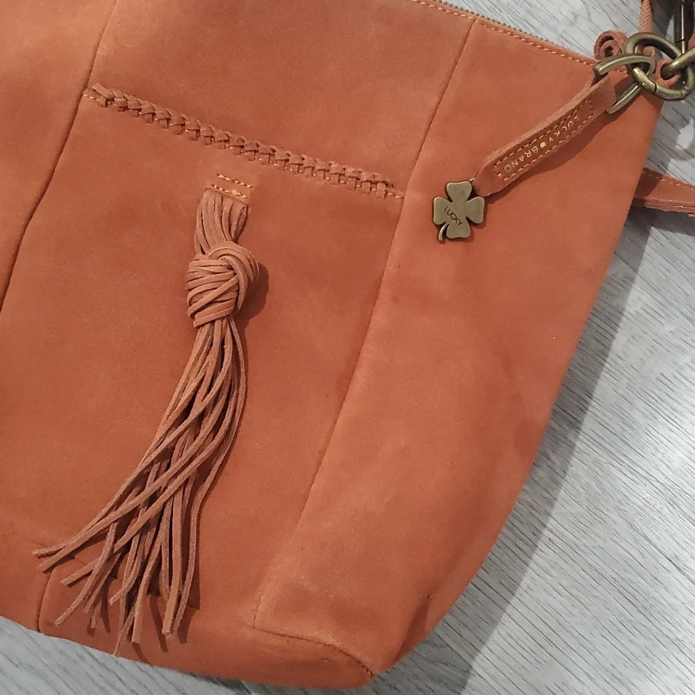 Lucky Brand Suede Hobo Tote Brown Bag –  Crossbody, Boho Chic Everyday Purse